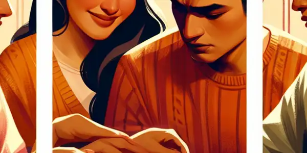 A triptych illustrating the emotional spectrum of adult relationships: romance, conflict, and everyday life.