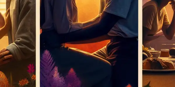 A triptych illustrating the emotional spectrum of adult relationships: romance, tension, and everyday interactions.