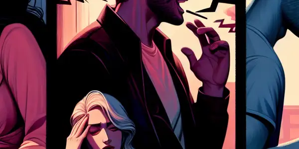 A triptych illustrating the emotional spectrum of adult relationships: romance, conflict, and everyday companionship.