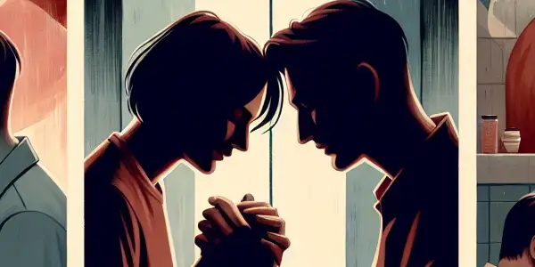 A triptych illustrating romance, tension, and everyday interactions in adult relationships.