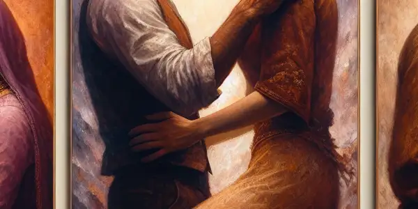 A triptych illustrating the emotional spectrum of adult relationships: romance, tension, and everyday interactions.