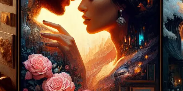 A triptych illustrating the emotional spectrum of adult relationships: romance, tension, and everyday life.