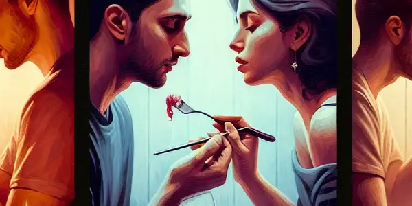 A triptych depicting the emotional journey of a couple through romance, conflict, and everyday life.