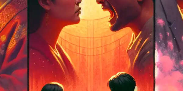 A triptych illustrating the emotional spectrum of adult relationships: romance, conflict, and everyday moments.