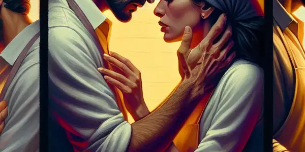 A triptych illustrating the emotional spectrum of adult relationships: romance, tension, and everyday interactions.