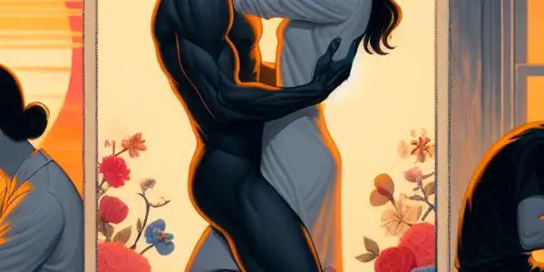 A triptych depicting the emotional spectrum in adult relationships: romance, tension, and everyday interactions.