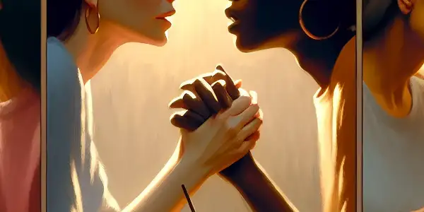 A triptych illustrating the emotional spectrum of adult relationships: romance, conflict, and everyday interactions.