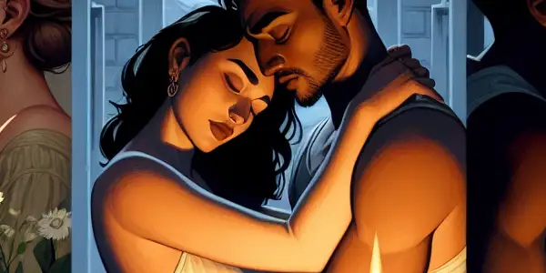 A triptych depicting the emotional spectrum of adult relationships: romance, tension, and everyday interactions.