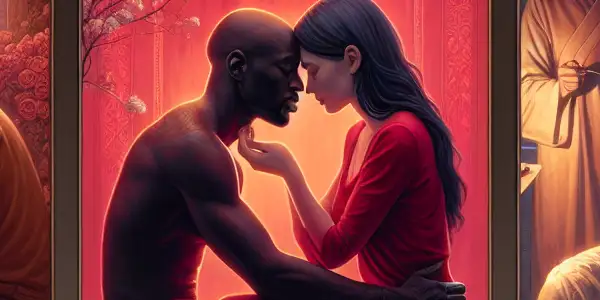 A triptych illustrating romance, tension, and everyday interactions in adult relationships.