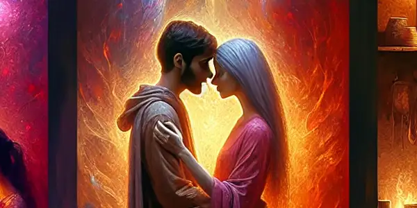 A triptych depicting the emotional spectrum of adult relationships: romance, tension, and everyday interactions.