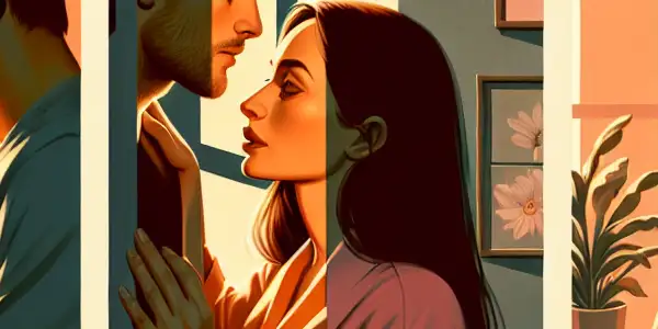 A triptych illustrating the emotional spectrum of adult relationships: romance, conflict, and everyday interactions.