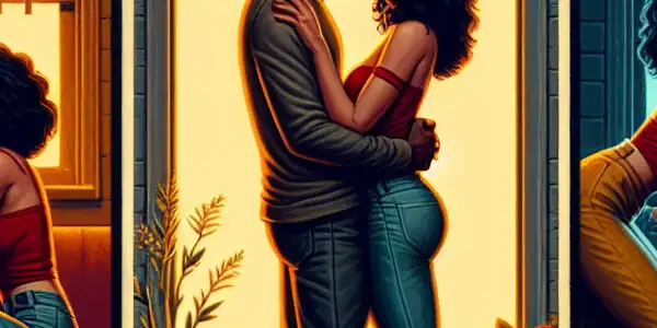 A triptych depicting the emotional journey of adult relationships: romance, conflict, and everyday life.