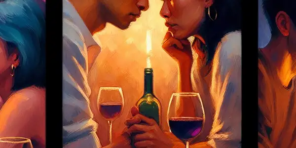 A triptych depicting the emotional spectrum of adult relationships: romance, tension, and everyday interactions.