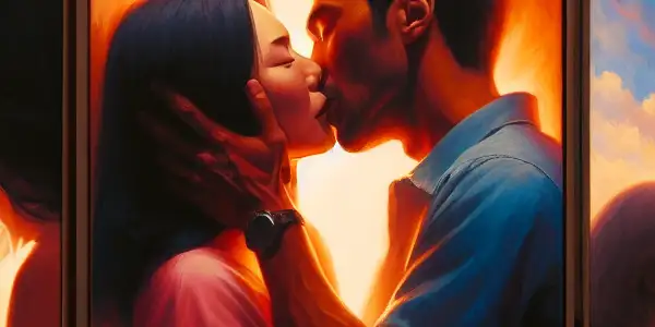 A triptych illustrating the emotional spectrum of adult relationships: romance, conflict, and everyday moments.