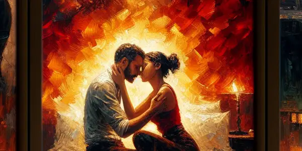 A triptych illustrating the emotional spectrum of adult relationships: romance, conflict, and everyday companionship.