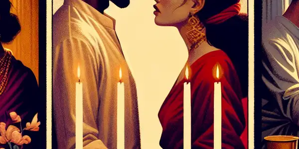 A triptych illustrating the emotional spectrum of adult relationships: romance, conflict, and everyday companionship.