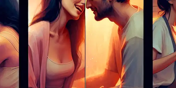 A triptych illustrating the emotional spectrum of adult relationships: romance, tension, and everyday interactions.