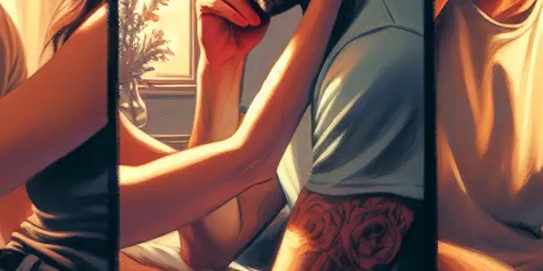 A triptych illustrating the emotional spectrum in adult relationships: love, conflict, and everyday harmony.