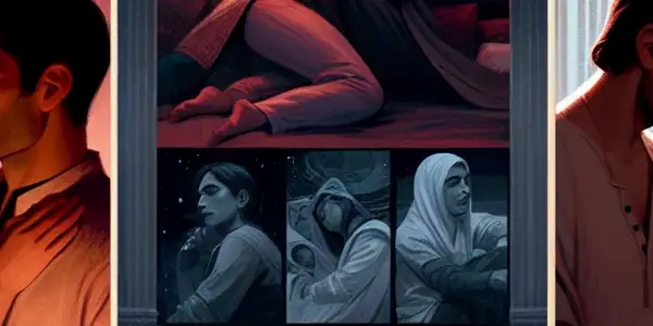 A triptych illustrating the emotional spectrum of adult relationships: romance, conflict, and everyday interactions.