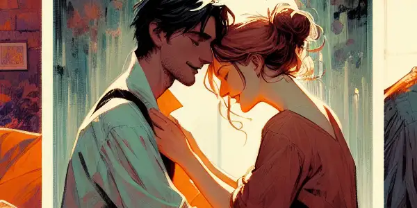 A triptych illustrating the emotional spectrum of adult relationships: passion, conflict, and everyday intimacy.