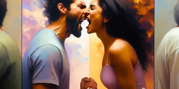 A triptych depicting the emotional spectrum of adult relationships: romance, conflict, and everyday life.