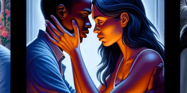 A triptych illustrating the emotional spectrum of adult relationships: romance, conflict, and everyday companionship.