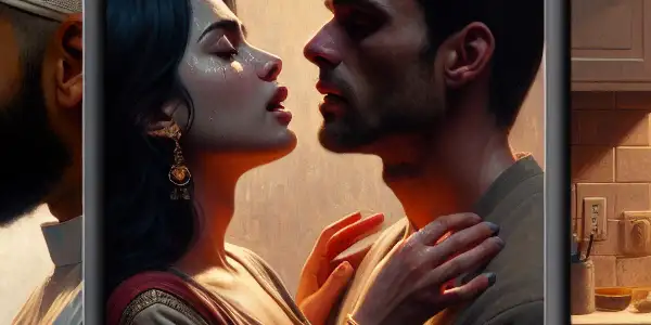 A triptych illustrating the emotional spectrum of adult relationships: romance, conflict, and everyday moments.