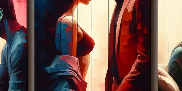 A triptych depicting the emotional spectrum in adult relationships: romance, conflict, and everyday life.