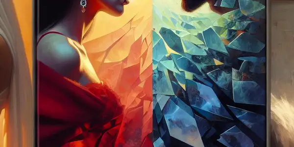 A triptych illustrating the emotional spectrum of adult relationships: romance, conflict, and everyday companionship.