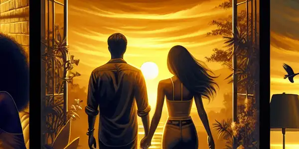 A triptych illustrating the emotional spectrum of adult relationships: romance, conflict, and everyday companionship.