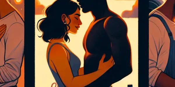 A triptych illustrating the emotional spectrum of adult relationships: romance, tension, and everyday life interactions.