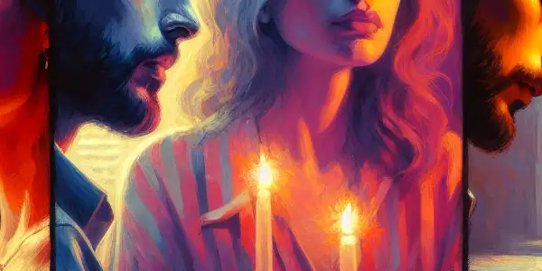 A triptych depicting the emotional journey of a couple: intimacy, conflict, and everyday companionship.