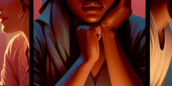 A triptych illustrating the emotional spectrum of adult relationships: romance, tension, and everyday interactions.