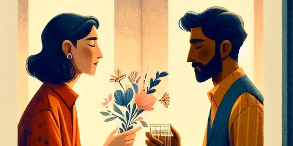 A triptych depicting romance, tension, and everyday interactions in adult relationships.