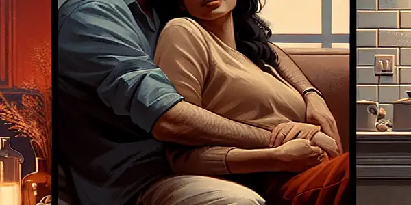 A triptych illustrating the emotional spectrum of adult relationships: romance, tension, and everyday interactions.