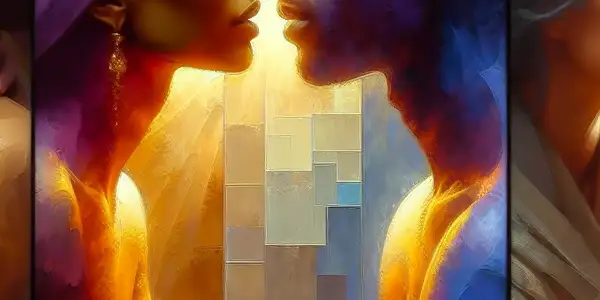 A triptych illustrating the emotional spectrum of adult relationships: love, conflict, and everyday life.