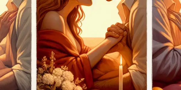 A triptych illustrating the emotional spectrum of adult relationships: romance, conflict, and everyday interactions.