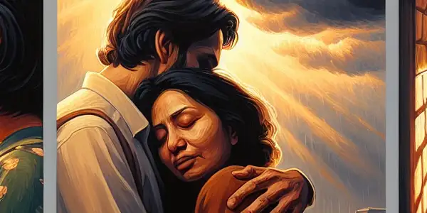 A triptych illustrating the emotional spectrum of adult relationships: love, conflict, and everyday life.