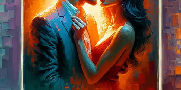 A triptych depicting the emotional journey of adult relationships: passion, conflict, and everyday intimacy.