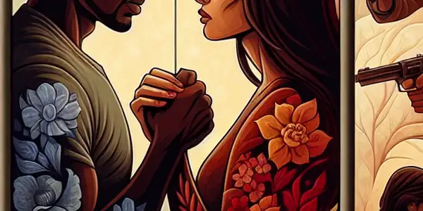 A triptych illustrating the emotional spectrum of adult relationships: romance, conflict, and everyday companionship.