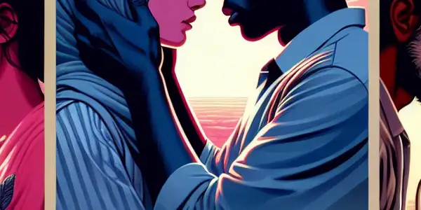 A triptych illustrating the emotional spectrum of adult relationships: romance, conflict, and everyday life.