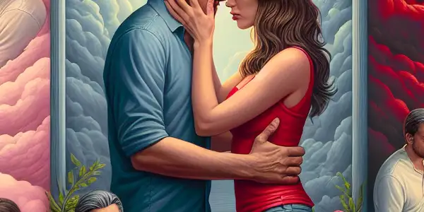 A triptych illustrating the emotional spectrum of adult relationships: romance, tension, and everyday interactions.