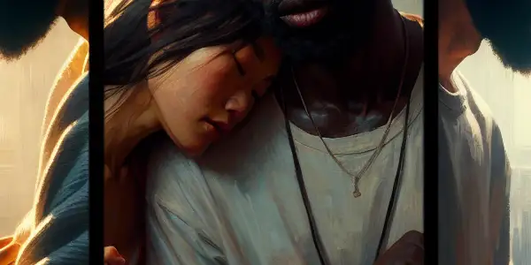 A triptych illustrating romance, conflict, and everyday moments in adult relationships.