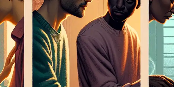 A triptych illustrating the emotional spectrum of adult relationships: intimacy, conflict, and everyday routine.