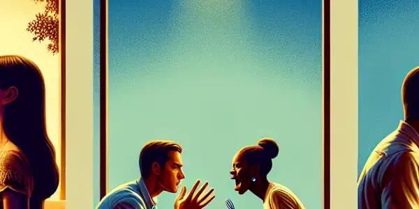 A triptych illustrating the emotional spectrum of adult relationships: romance, conflict, and everyday life.