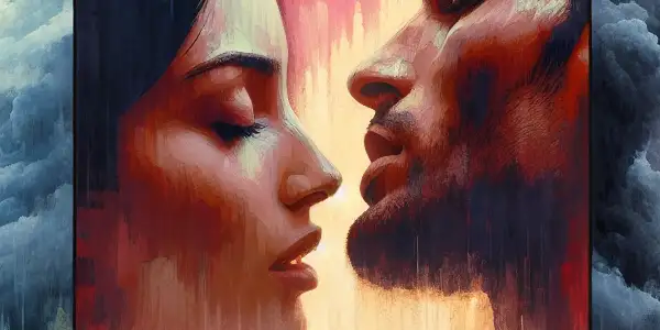 A triptych illustrating the emotional journey of adult relationships: romance, conflict, and everyday life.