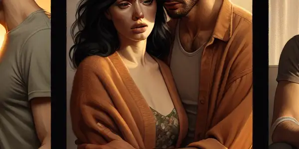 A triptych illustrating the emotional spectrum of adult relationships: romance, conflict, and everyday life.