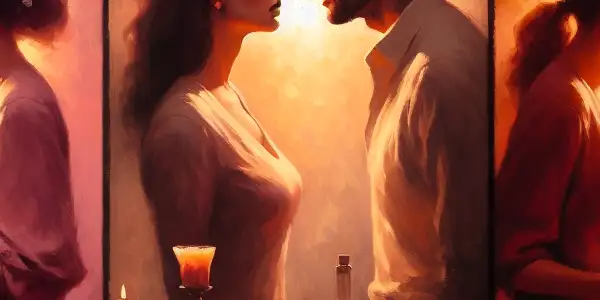 A triptych illustrating romance, conflict, and everyday interactions in adult relationships.