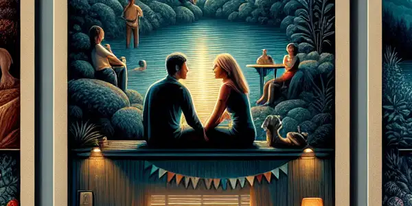 A triptych illustrating the emotional spectrum of adult relationships: romance, conflict, and everyday interactions.