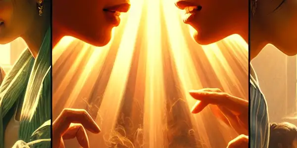 A triptych depicting the emotional spectrum of adult relationships: romance, conflict, and serene companionship.